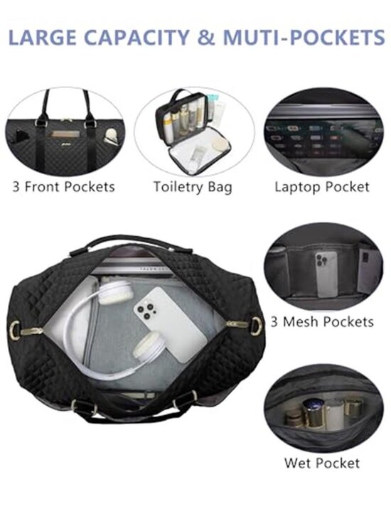 FOCDOD Travel Duffle Bag for Women - Weekender Bags with Shoe Compartment Large